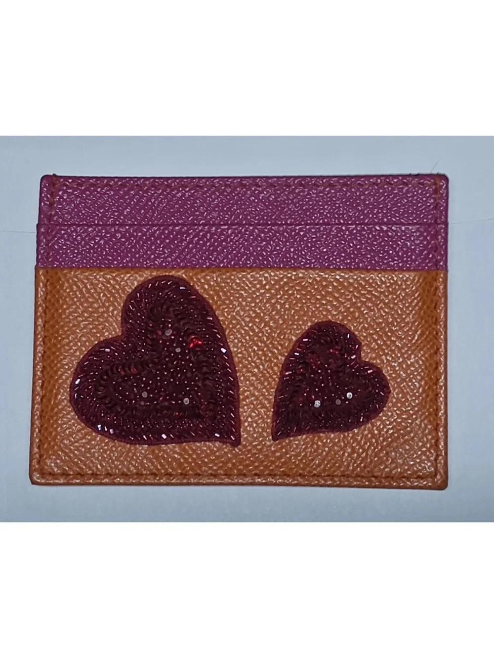 Dolce & Gabbana $475 retail sequined Heart Card Holder - Pink & Tan never used